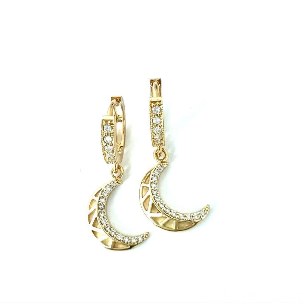 Gold hoop earrings with celestial moon charms